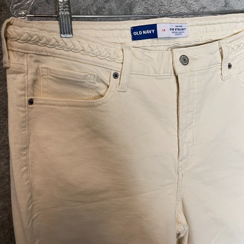 Old Navy Women High Rise OG Straight Jean 14 Classic Cream Braided Detail Denim